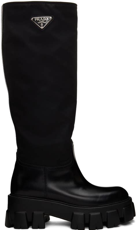 prada tall logo boots|Prada high heel boots.